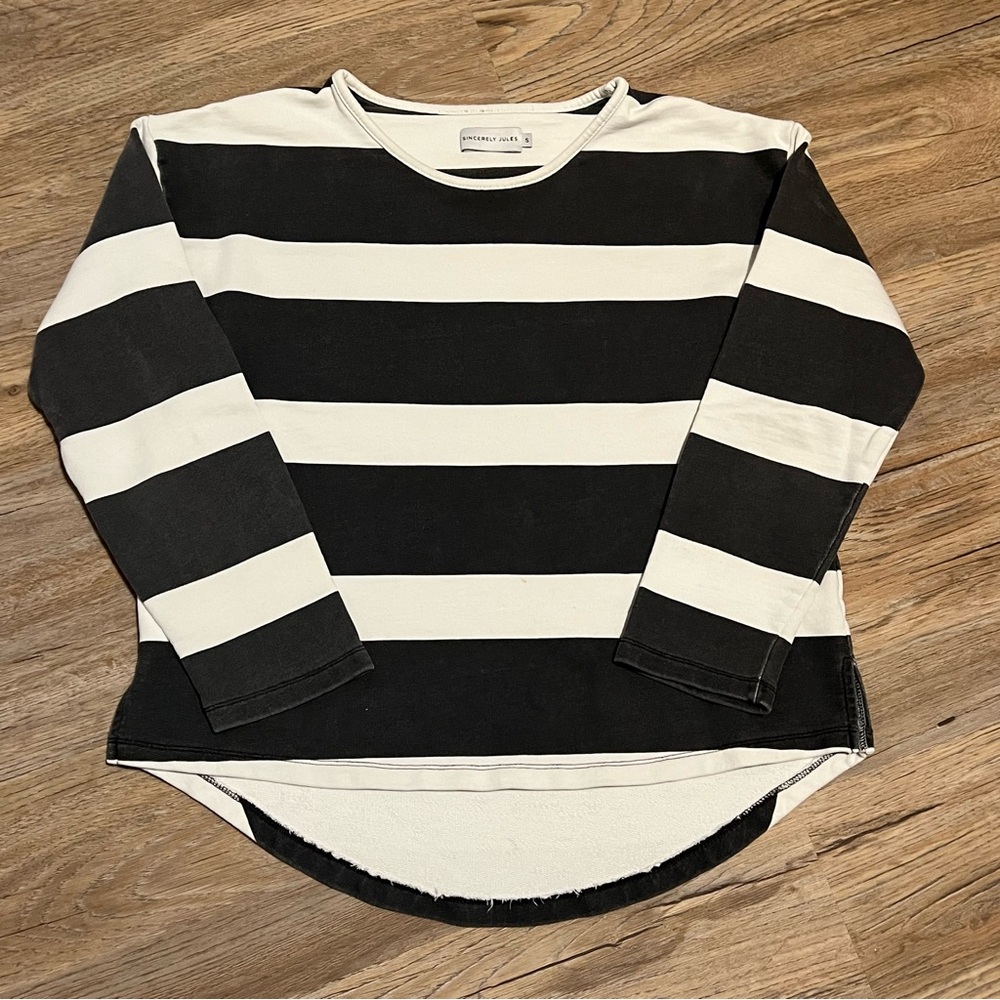 Sincerely Jules Charcoal and White Striped Tee